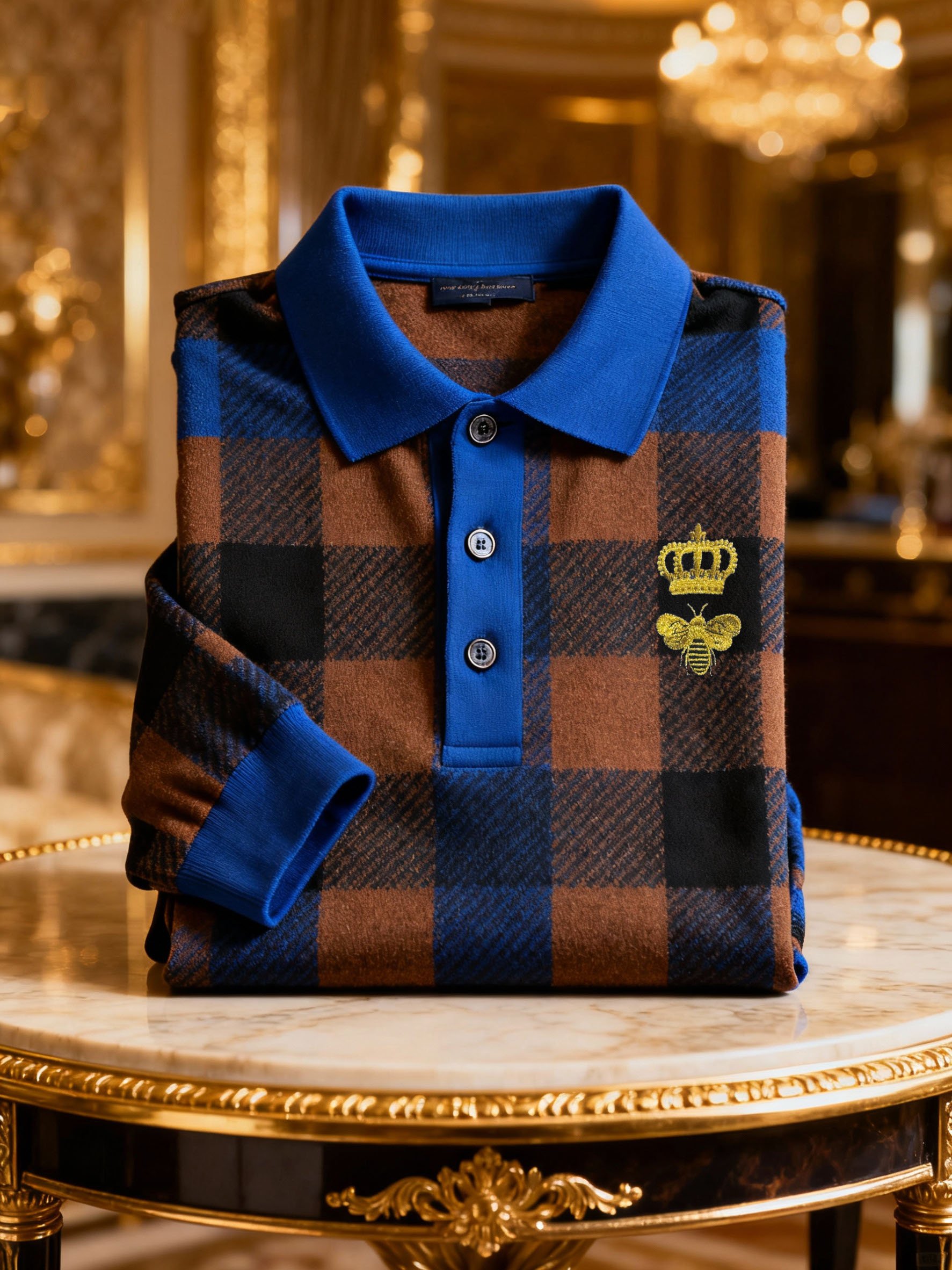 Camisa polo retro ejecutivo Logo estampado de manga larga para hombre