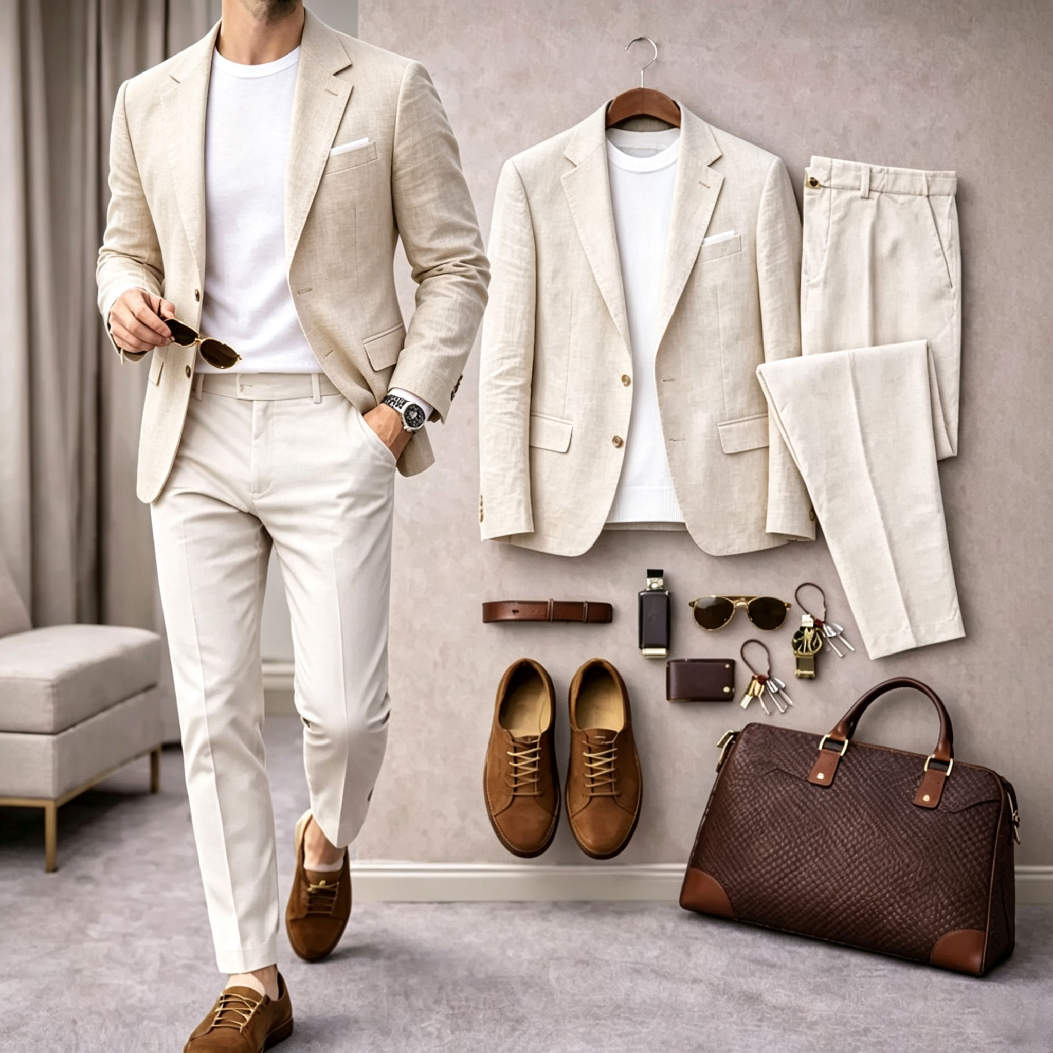 para hombre Solid-Color de manga larga camisa and Long pantalón Suit Set