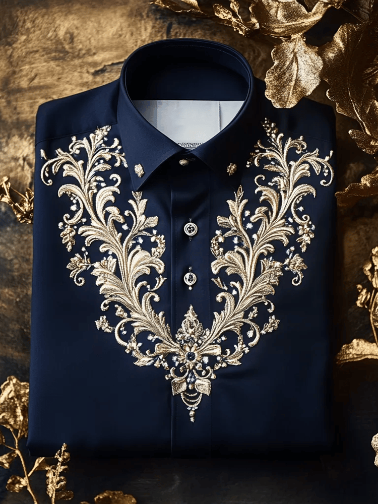 Camisa de lujo Romantic Contrast Color estampado de manga larga para hombre
