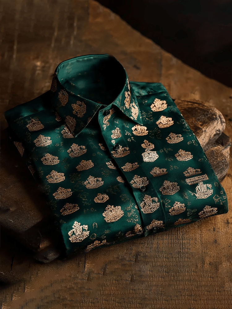Camisa satén Luxe estampado de manga corta Button para hombre