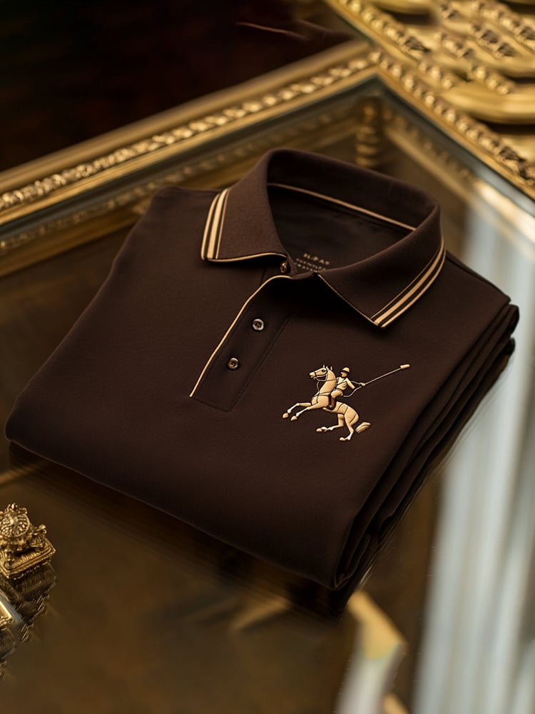 Camisa polo clásico ejecutivo Check Logo Button de manga corta para hombre