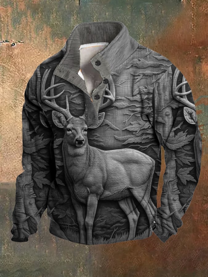 Sudadera polar Western 3D Forest Deer Hunting Stand cuello para hombre