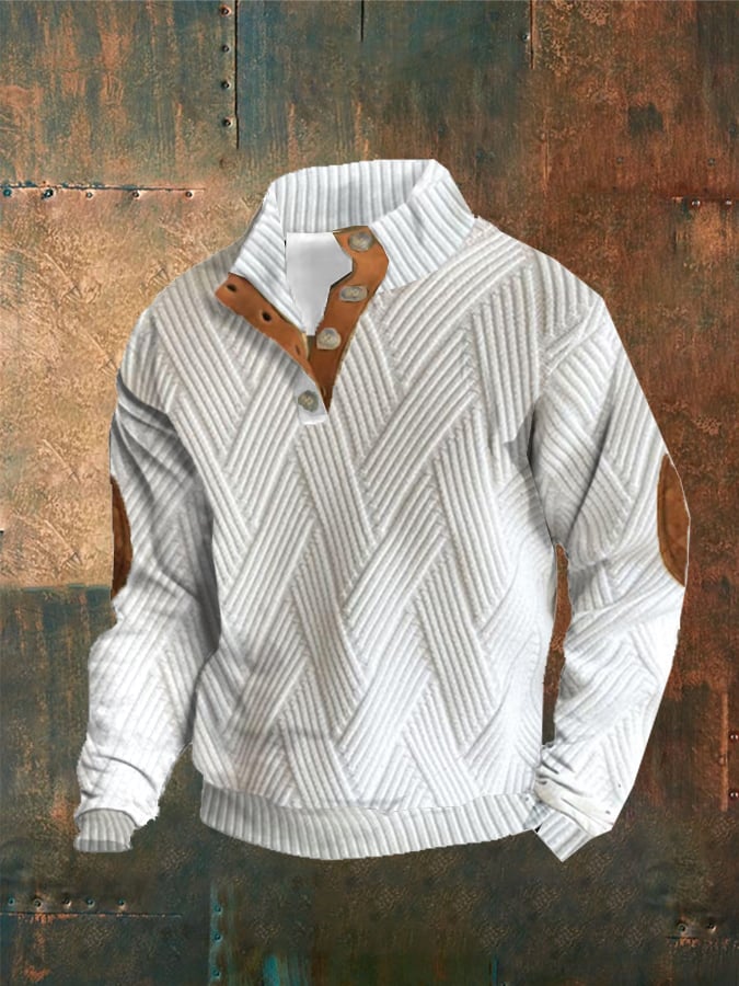 Sudadera a cuadros estampado Button casual para hombre