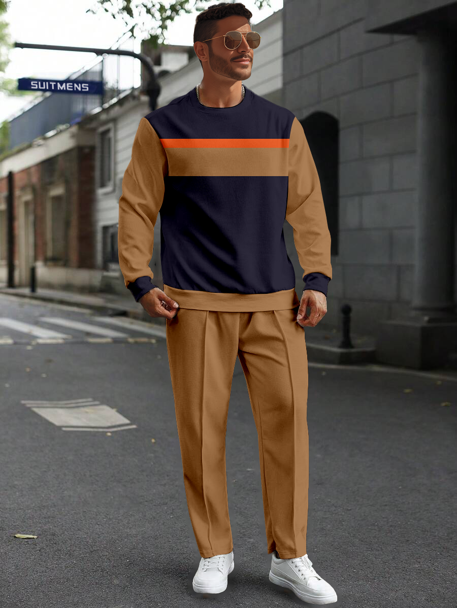 Colorblock Round Neck casual Sports Set 069 para hombre