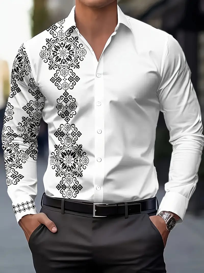 Camisa Street Style ejecutivo casual estampado de manga larga para hombre
