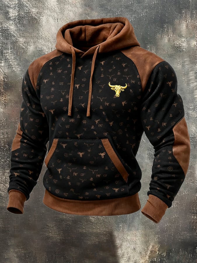 Sudadera vintage Western Ranch Aztec con gorrasucha para hombre