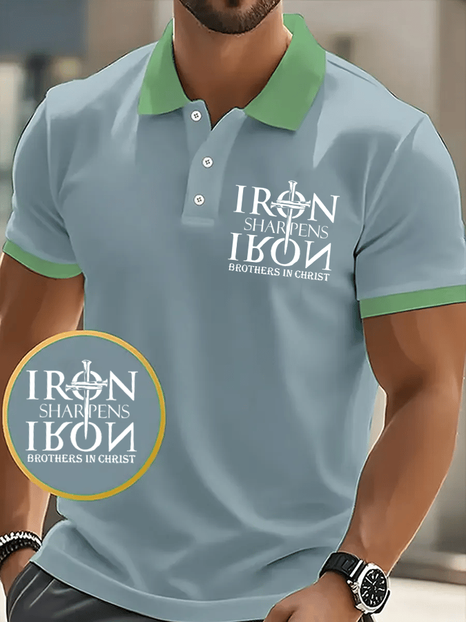 Camisa polo retro Faith “Faith Over Fear�? casual estampado para hombre