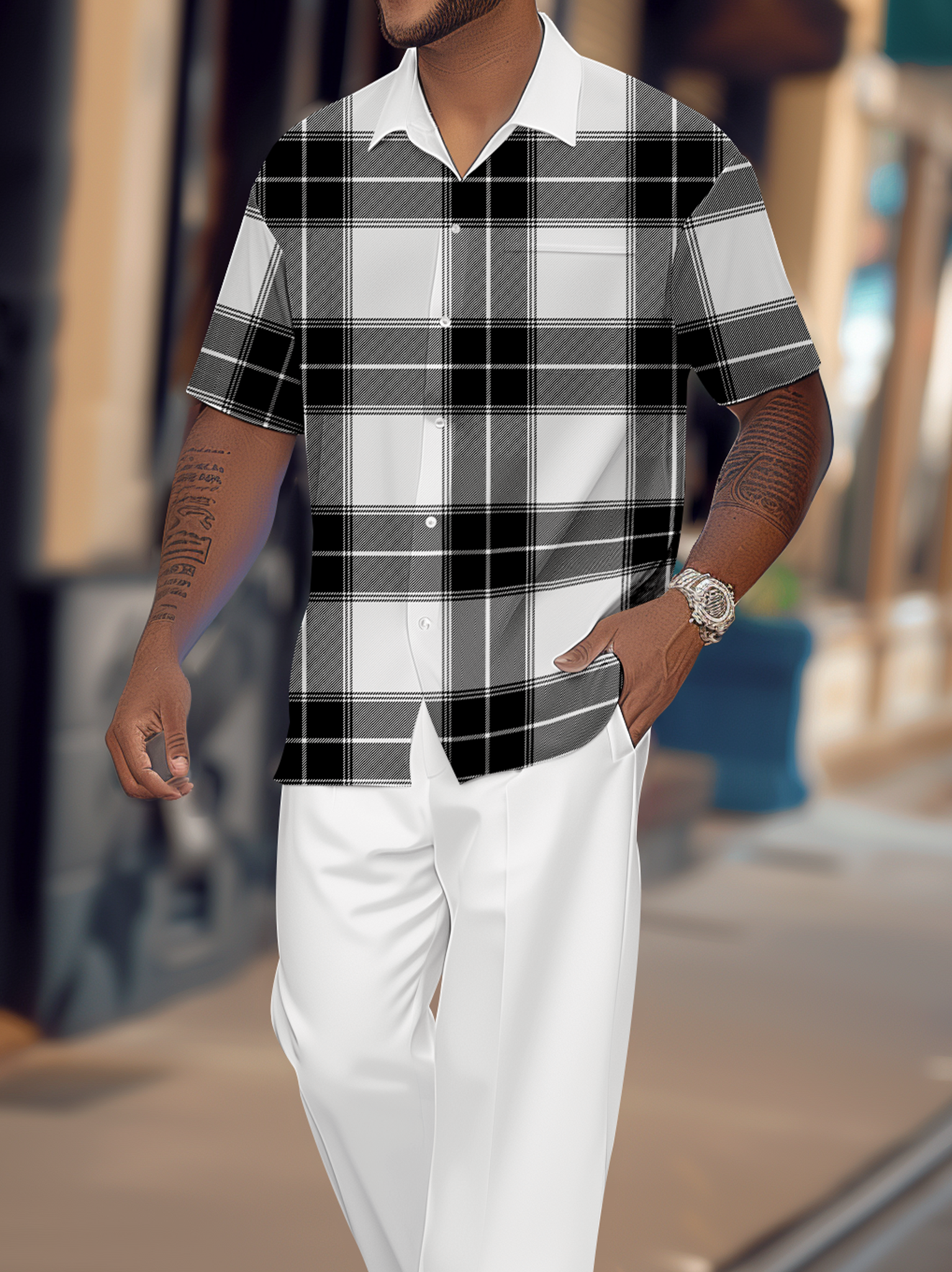 Camisa Gorgeous en bloques de color de manga corta Walking Suit 1175 para hombre