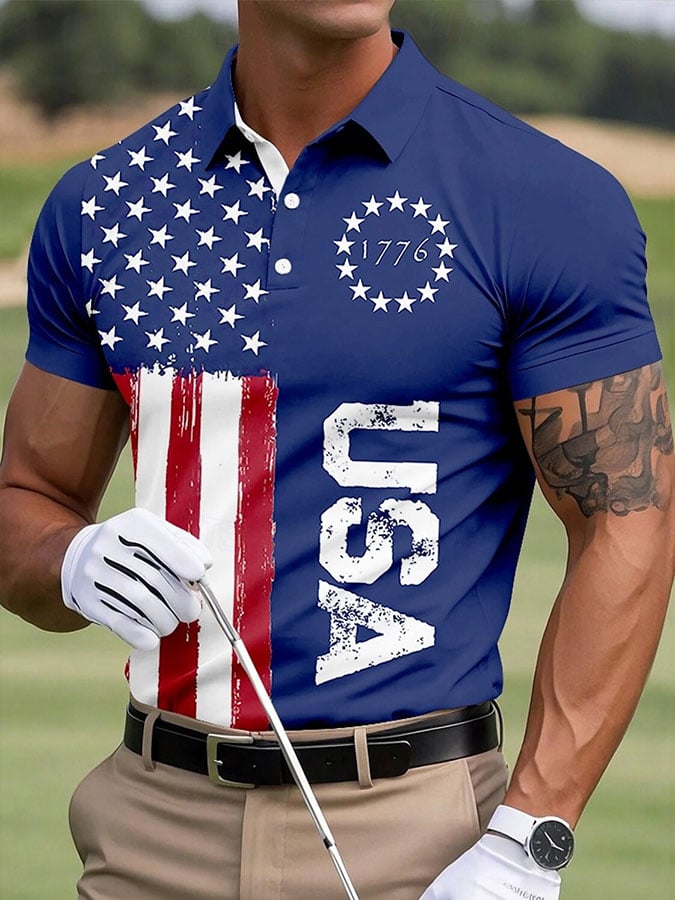 Camisa polo Independence Flag 1776 USA estampado casual para hombre