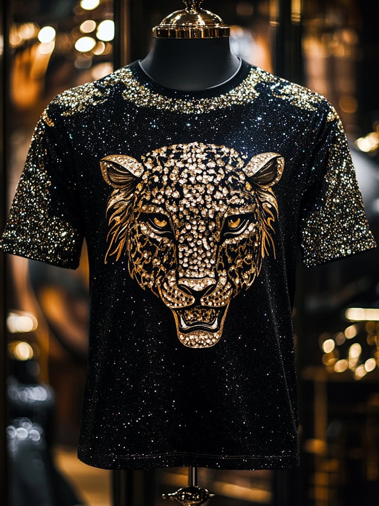 Camiseta Leopard Sequin ejecutivo estampado de manga corta para hombre