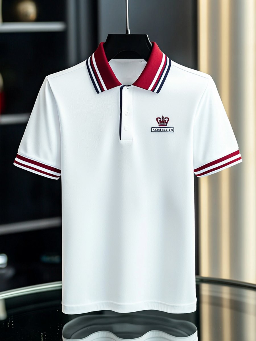 Camisa polo ejecutivo rayas Logo con botones de manga corta para hombre