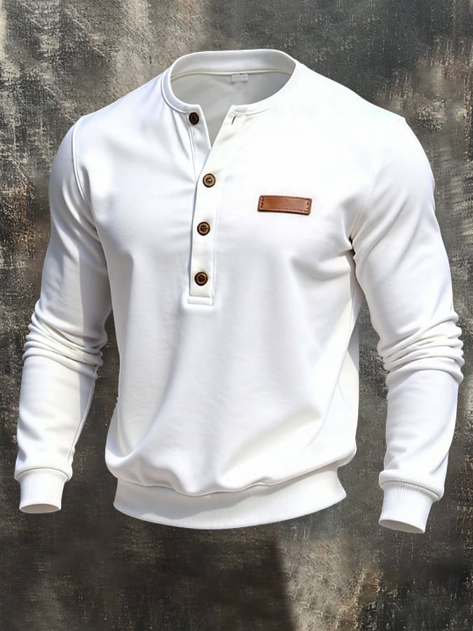 Camiseta elegantee And Simple Henley Neck de manga larga para hombre