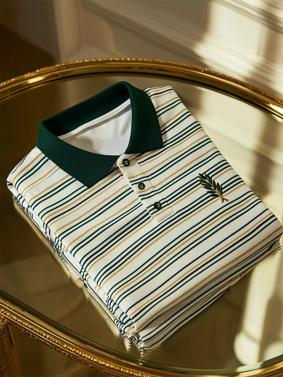Camisa polo ejecutivo casual a rayas Button de manga corta para hombre