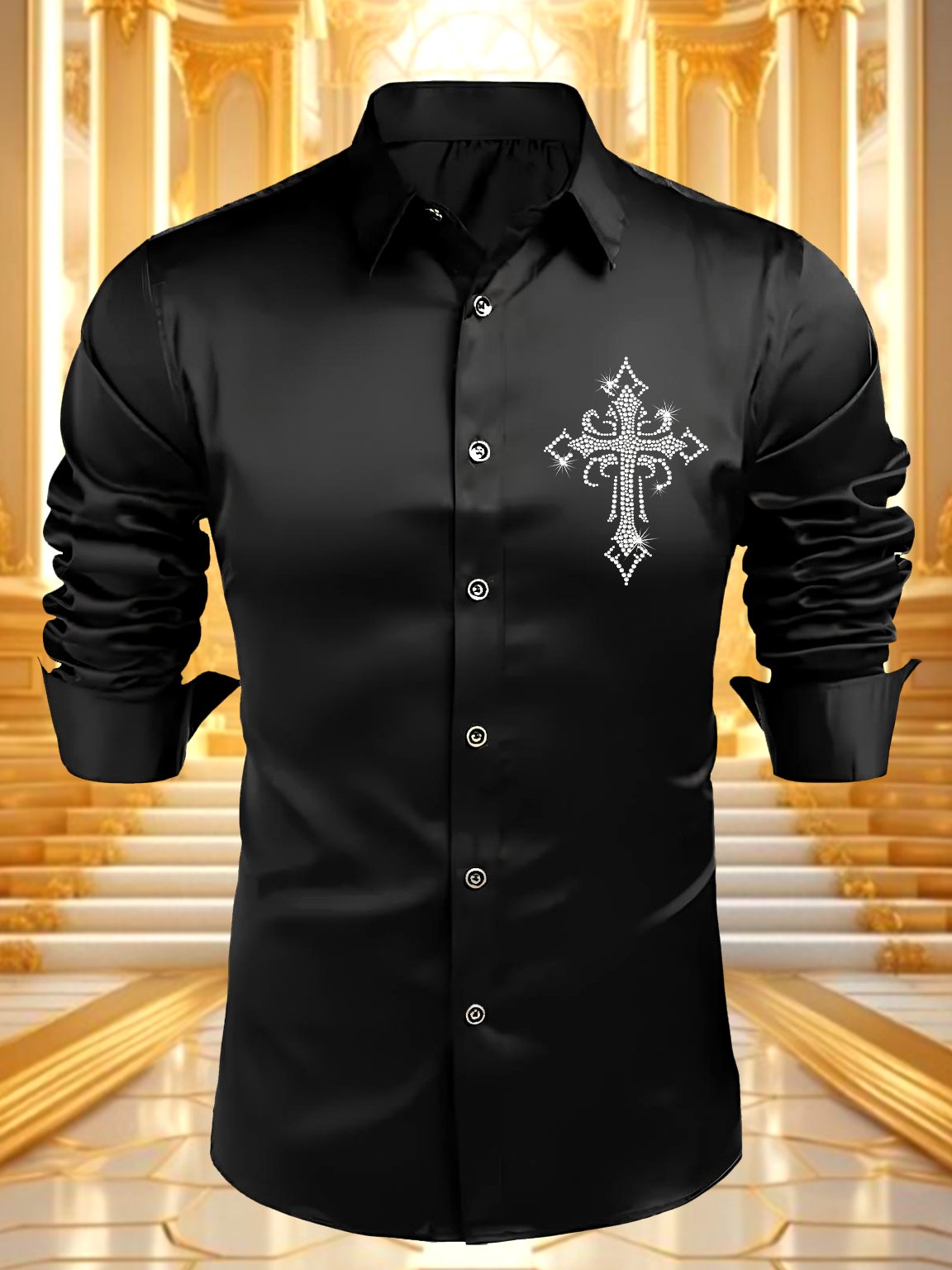 Camisa satén Luxe de manga larga con botones para hombre