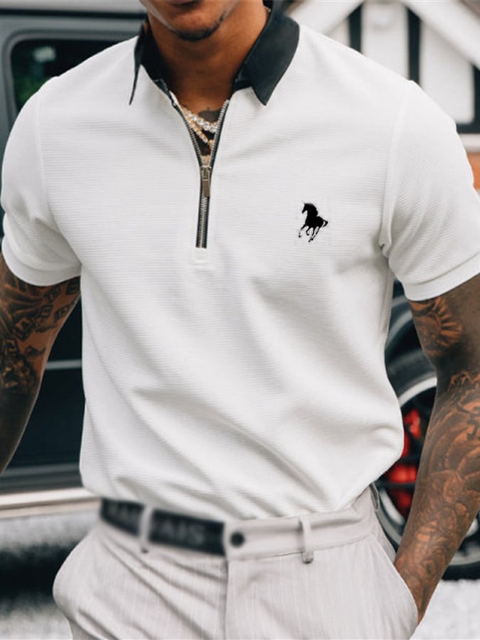 Casual Contrast estampado Polo para hombre