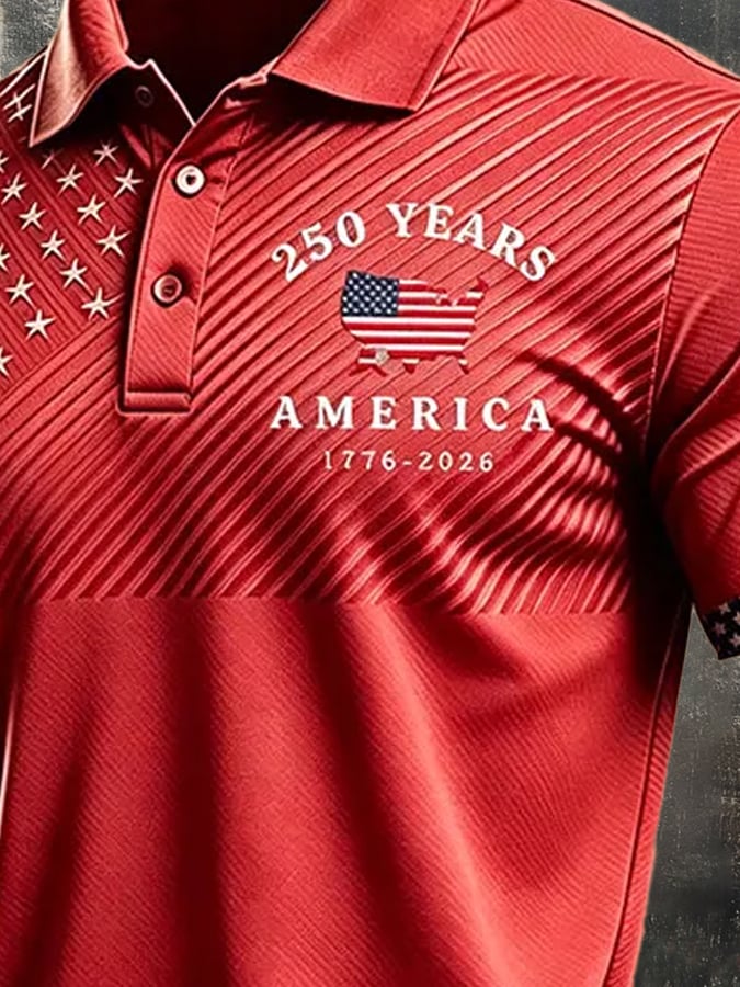 Camisa polo retro "Patriot" Color-Block de manga corta para hombre