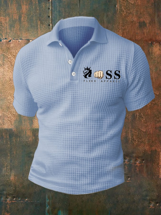 Camisa polo casual Waffle de manga corta para hombre