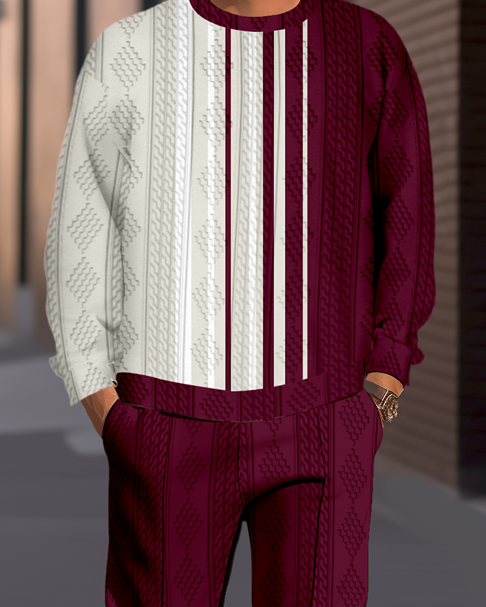 Textured Jacquard Round Neck casual Sports Set 006 para hombre