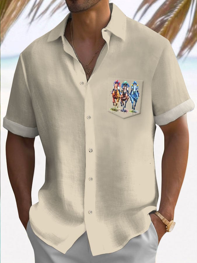 Camisa Horse Racing de manga corta casual para hombre
