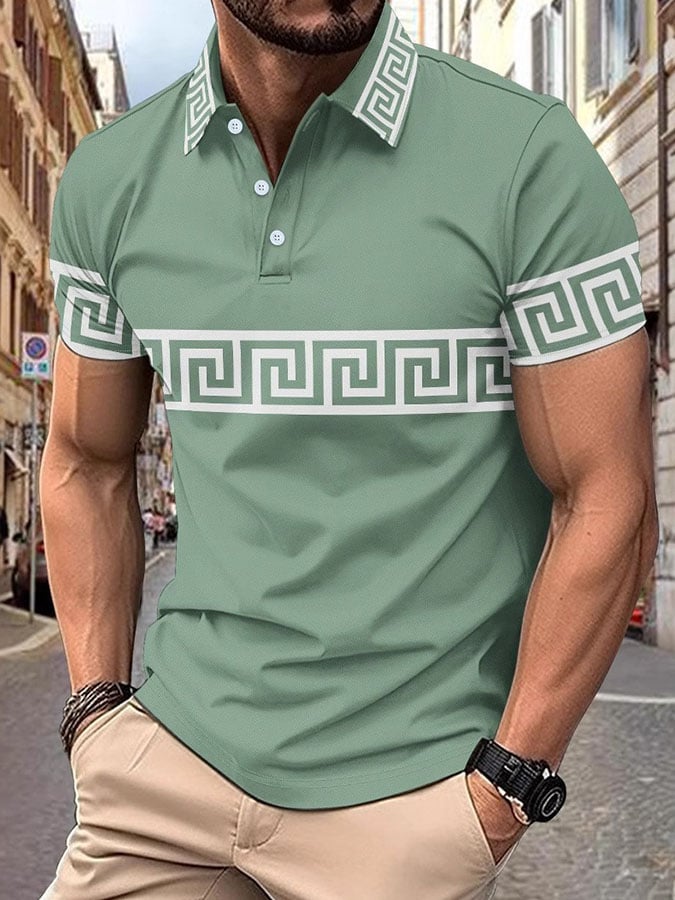 Camisa polo casual geométrico estampado para hombre