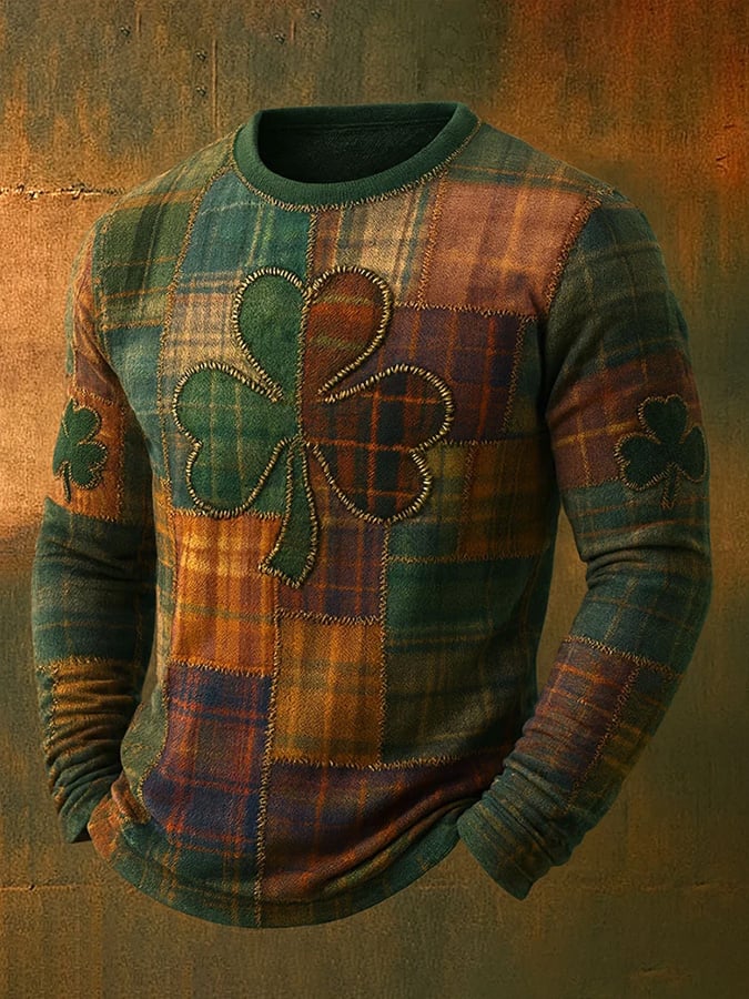 Camiseta St. Patrick's Day estampado de manga larga para hombre