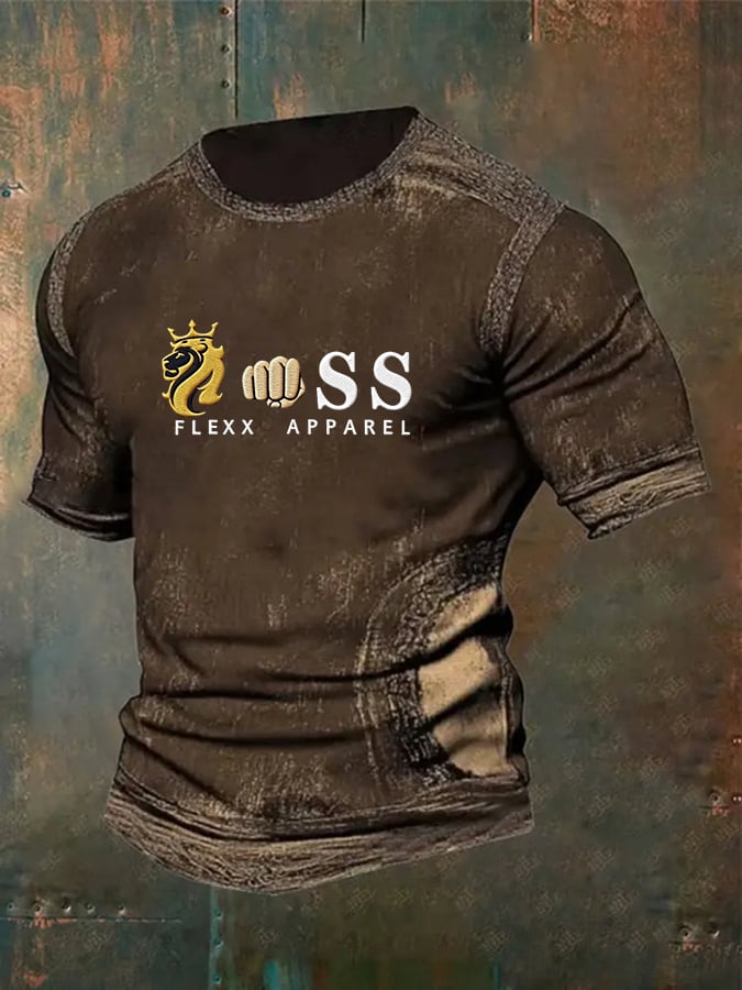 Camiseta retro casual Lion Letter para hombre