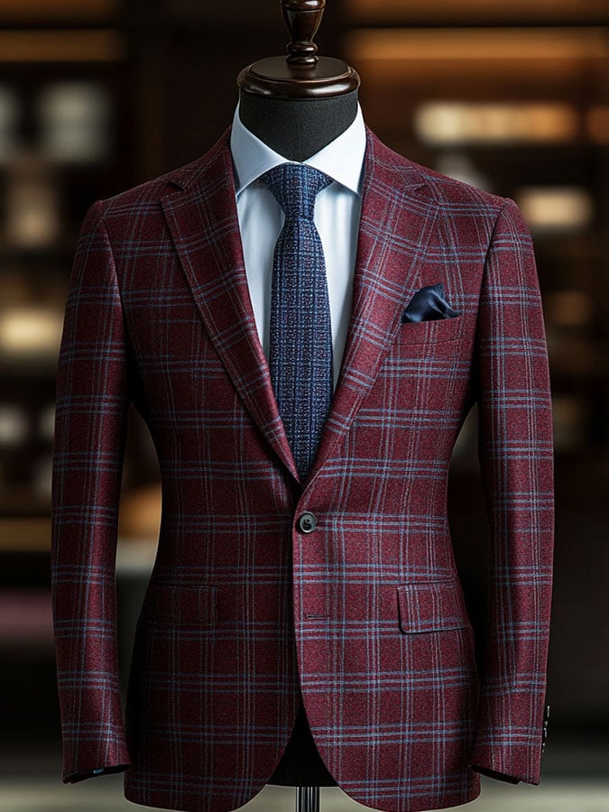 Casual clásico ejecutivo a cuadros de manga larga Suit para hombre