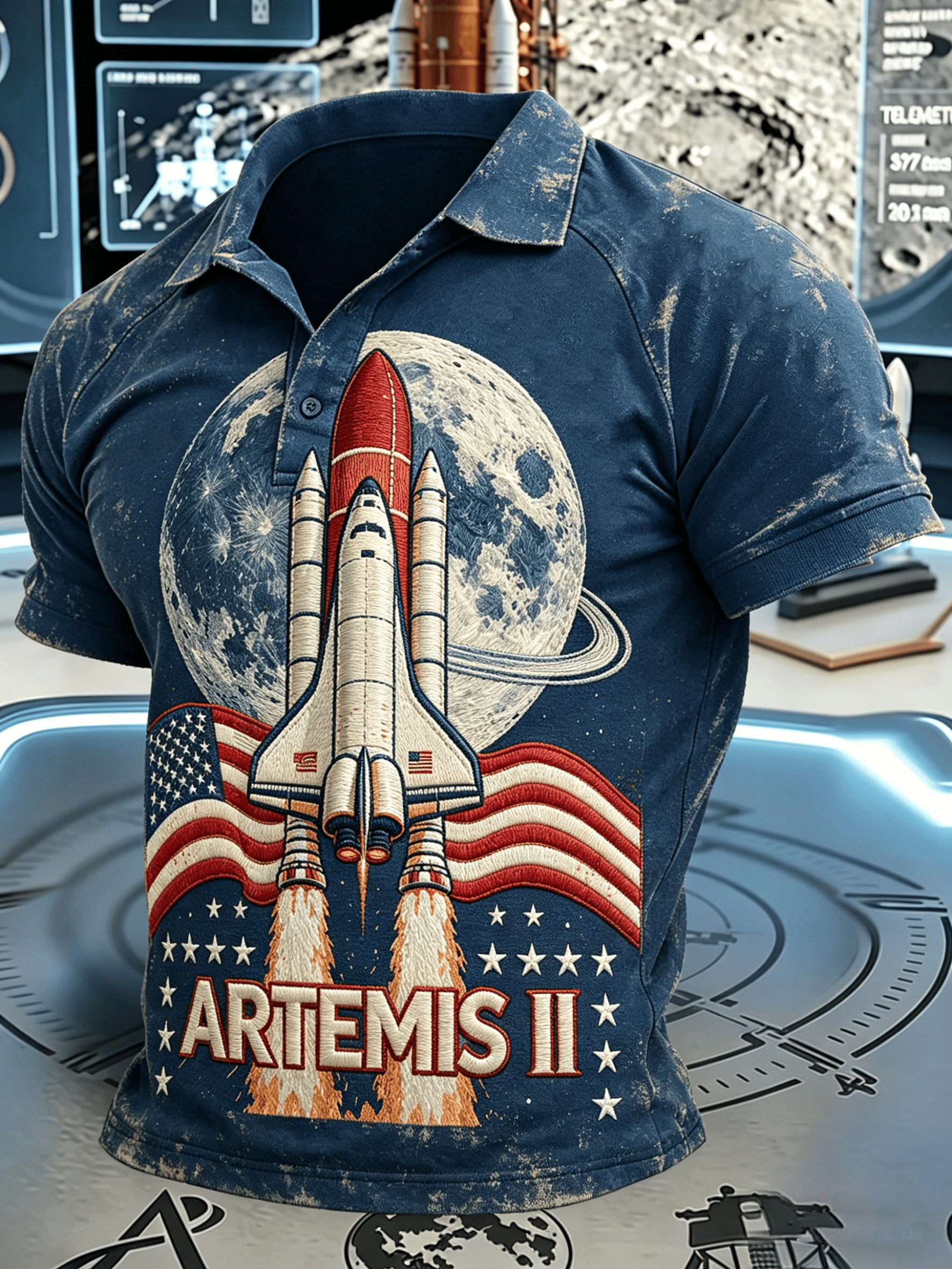Camisa polo Artemis II Space Theme para hombre
