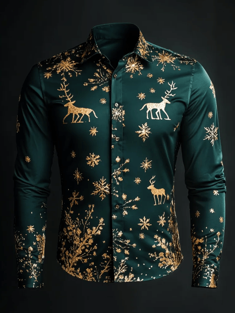 Camisa de lujo Romantic Christmas estampado de manga larga para hombre