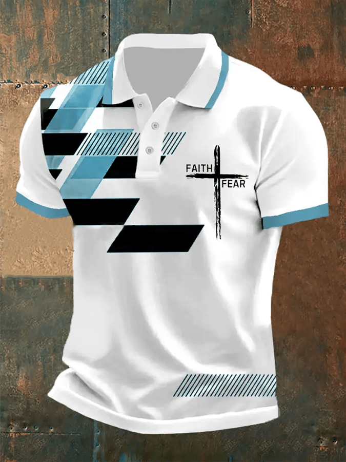 Camisa polo retro Faith “Faith Over Fear�? casual estampado para hombre