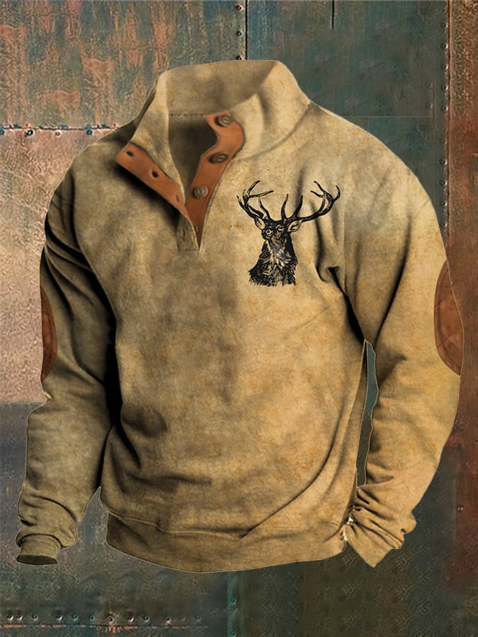 Sudadera Western Style estampado Stand cuello Button para hombre