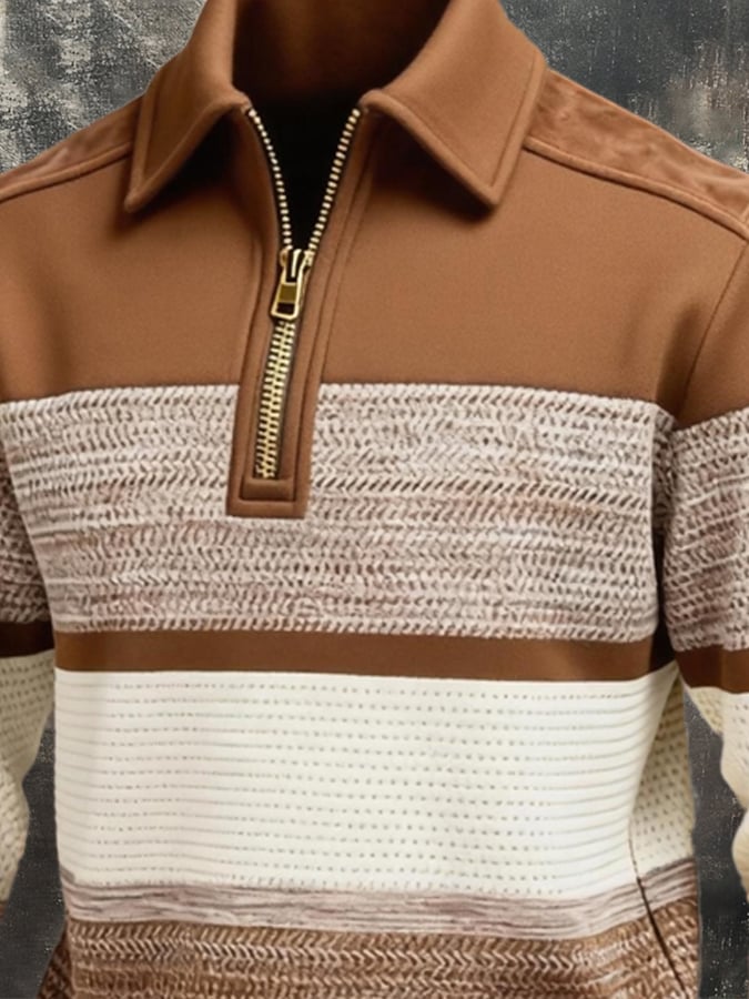 Sudadera retro en bloques de color estampado cierre para hombre