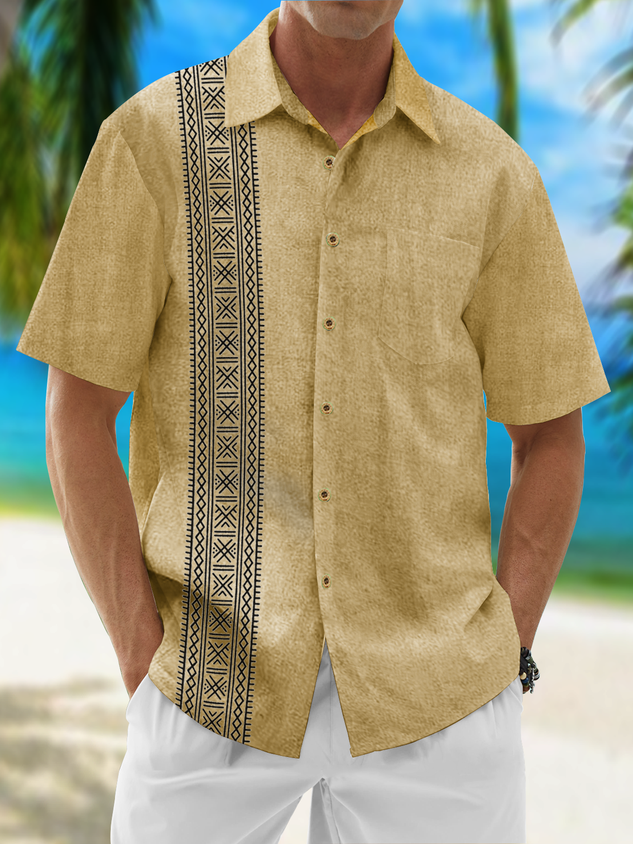 Camisa Moisture Wicking Geometric rayas Chest Pocket Bowling