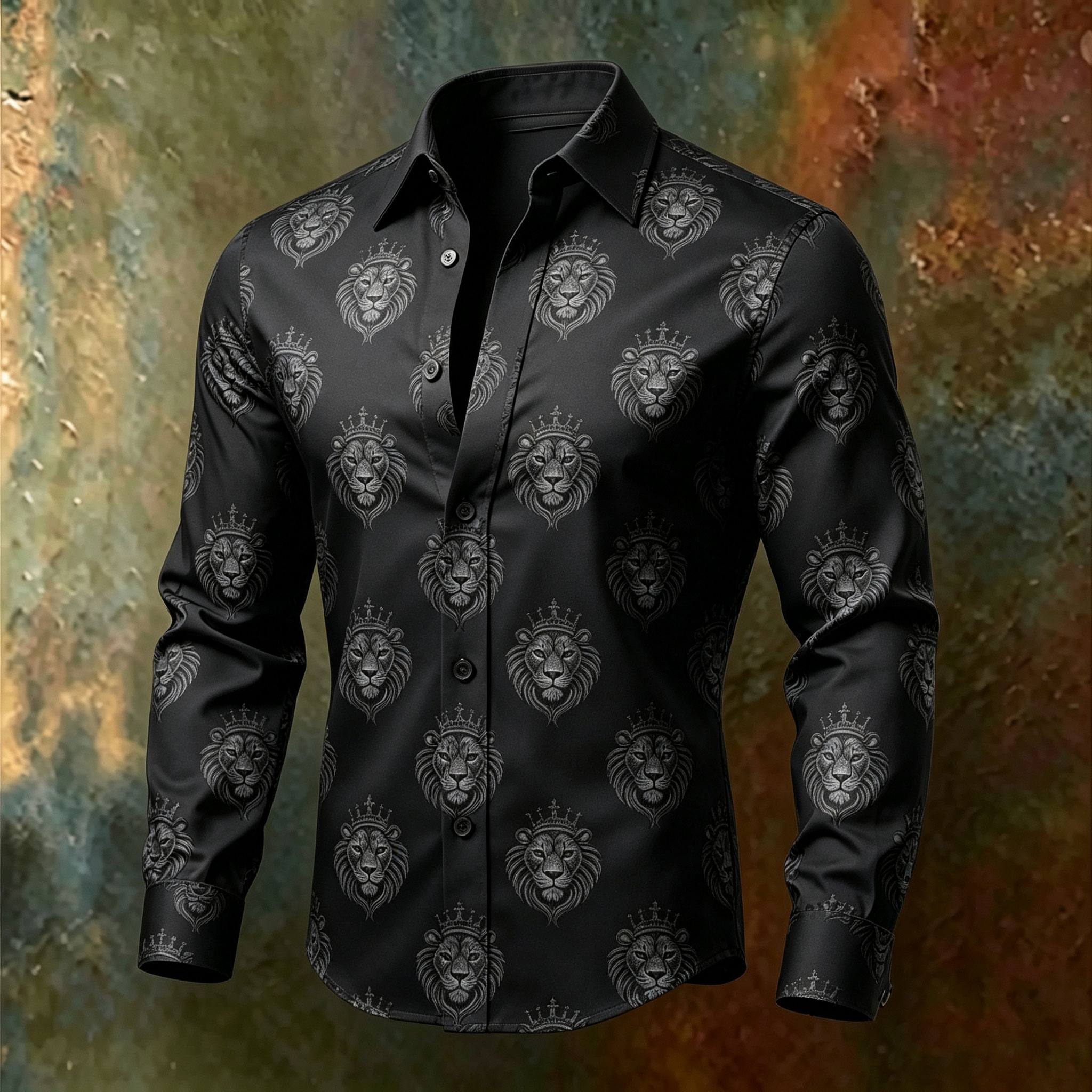 para hombre Black estampado de manga larga camisa