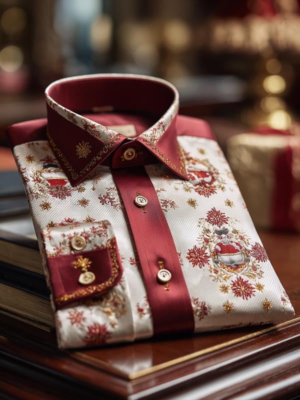 Camisa ejecutivo retro New Year Christmas estampado de manga larga para hombre