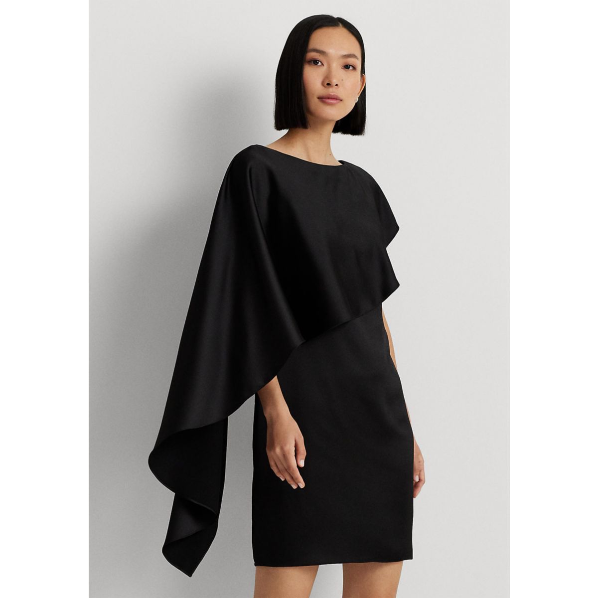 Satin Cape Cocktail Dress - 4