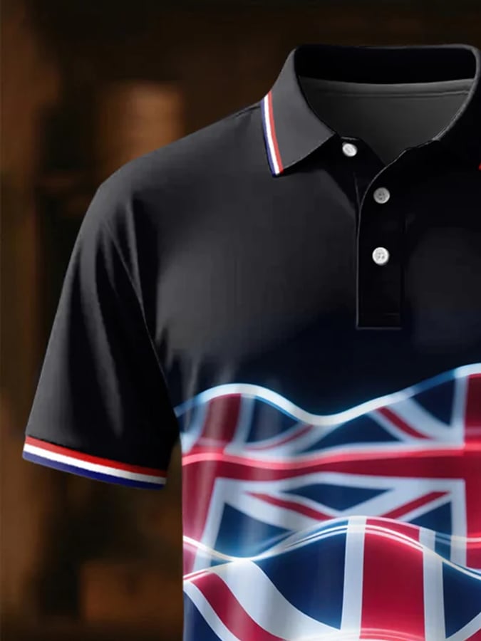 Camisa polo casual flag wave estampado para hombre