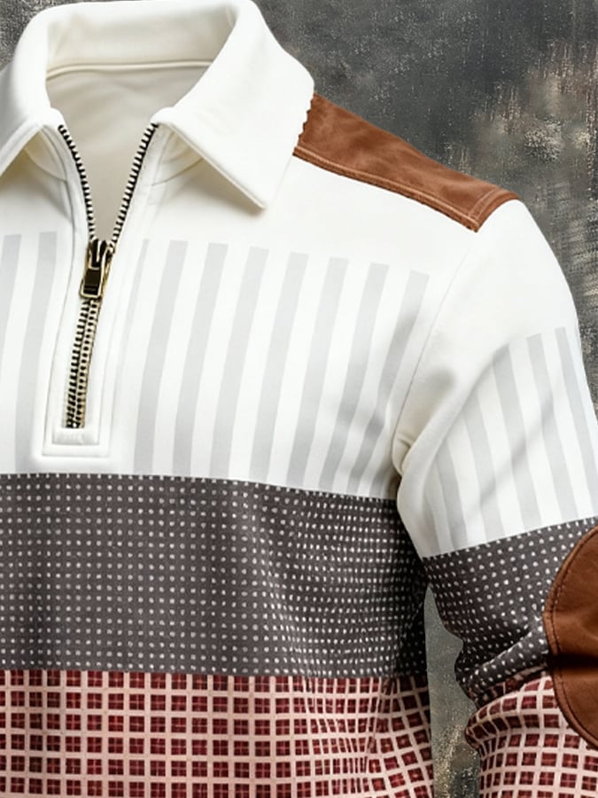 Sudadera retro en bloques de color estampado cierre para hombre