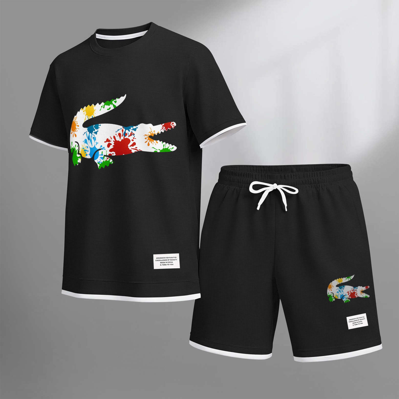 Camisa de lujo tejido tipo waffle de manga corta & shorts Set 17 para hombre