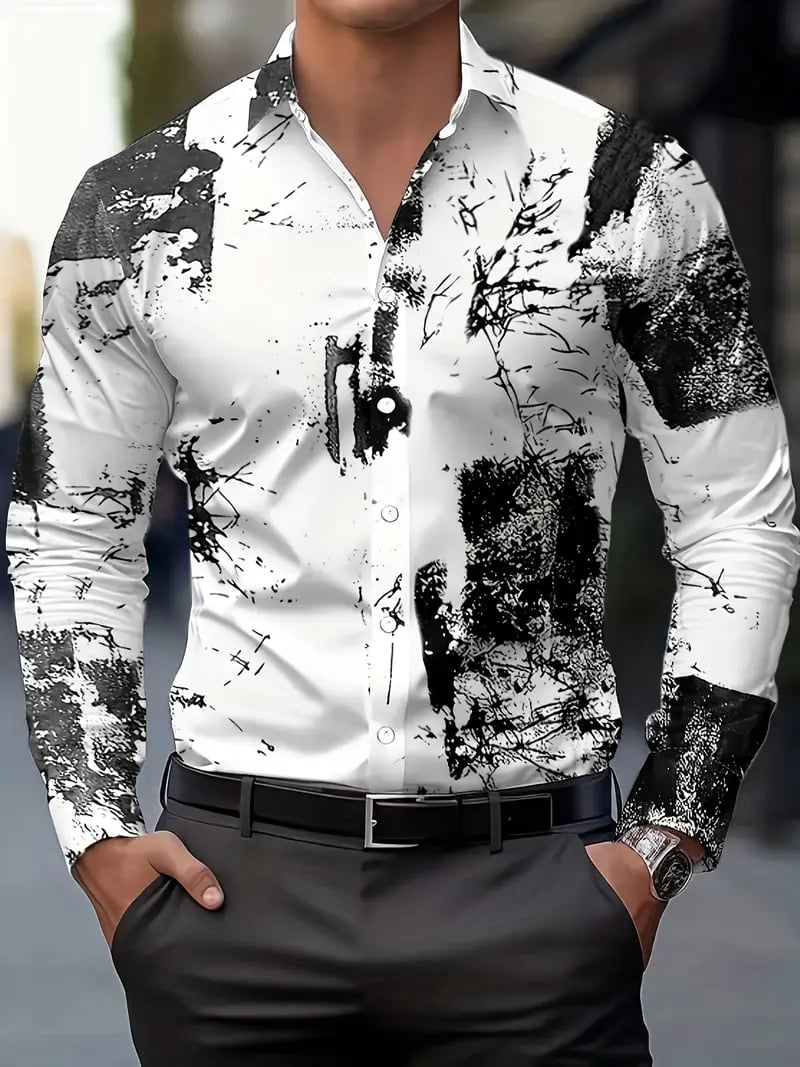 Camisa Street Style ejecutivo casual estampado de manga larga para hombre