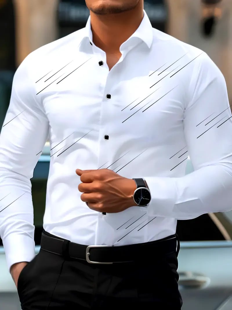 Camisa Street Style ejecutivo casual estampado de manga larga para hombre