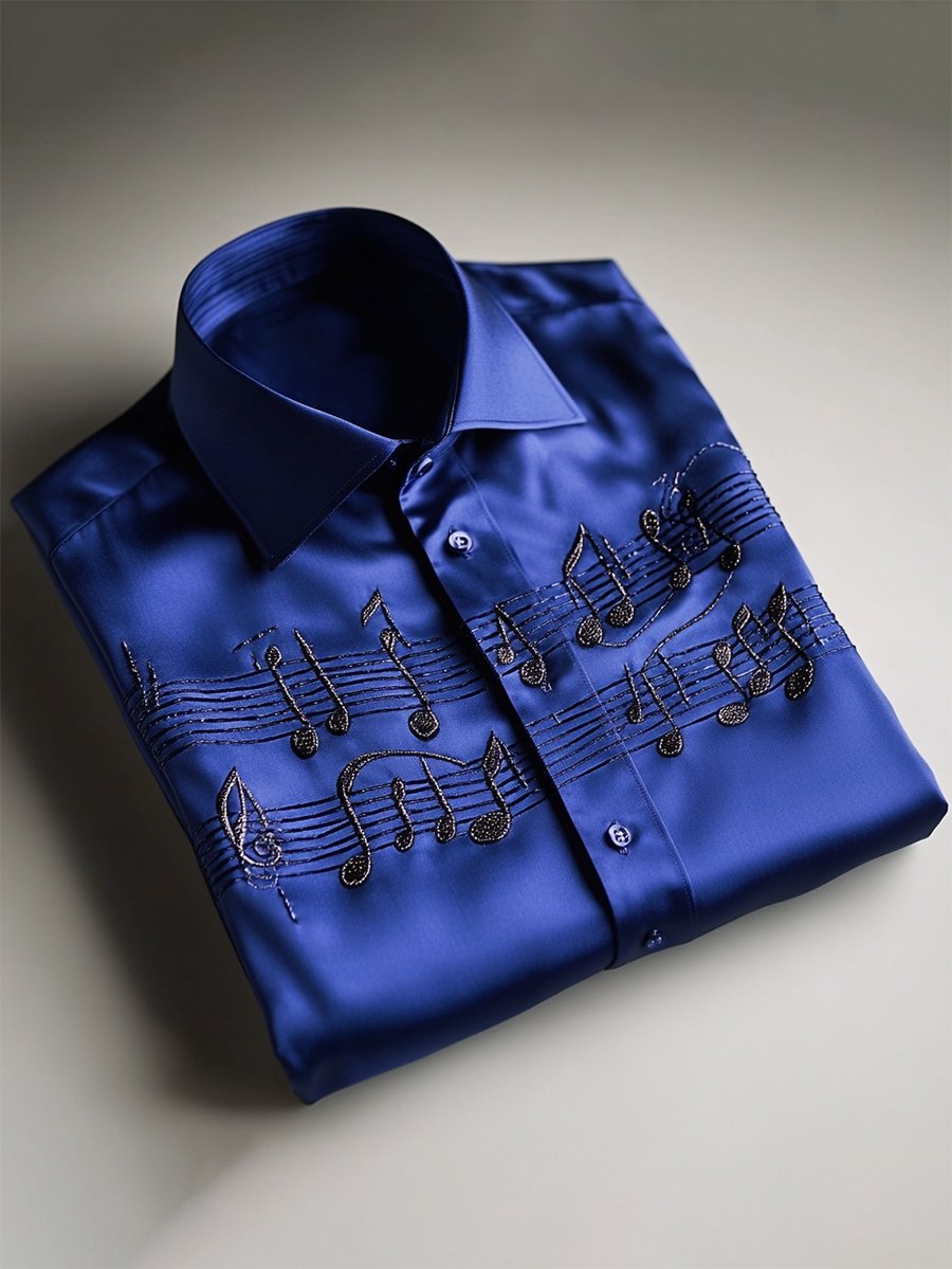 Camisa satén Luxe Music de manga larga con botones para hombre