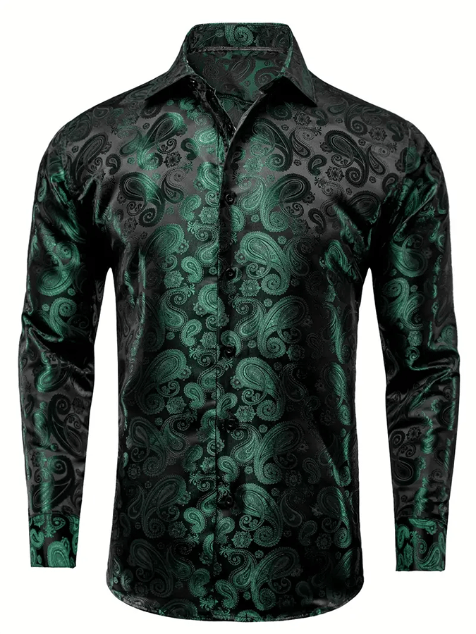 Camisa seda ejecutivo de lujo Design estampado de manga larga para hombre
