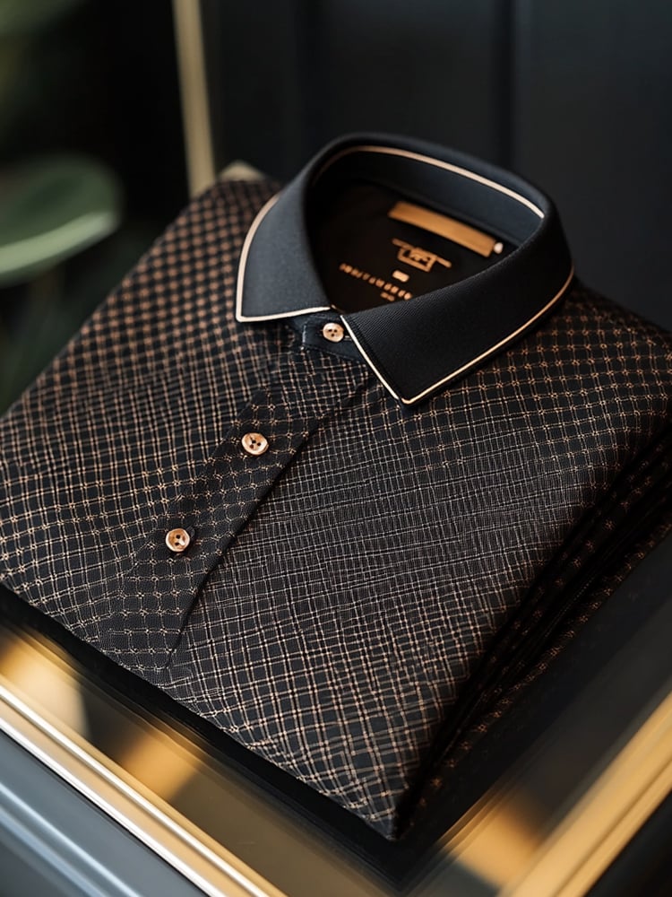 Camisa polo ejecutivo casual Art geométrico Button de manga corta para hombre