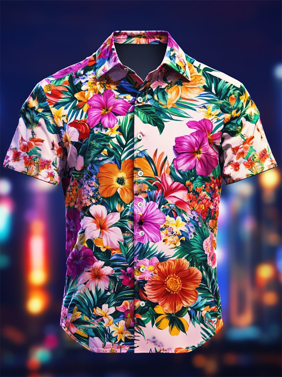 para hombre Resort casual floral Art de manga corta camisa