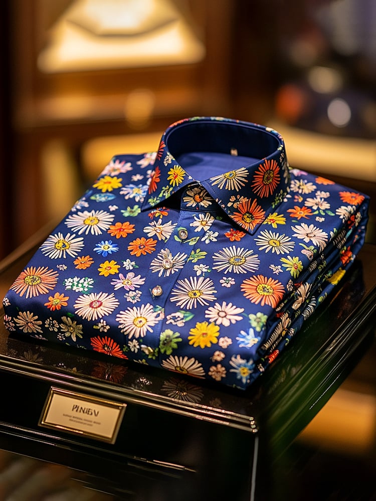 Camisa ejecutivo de lujo floral estampado de manga corta para hombre