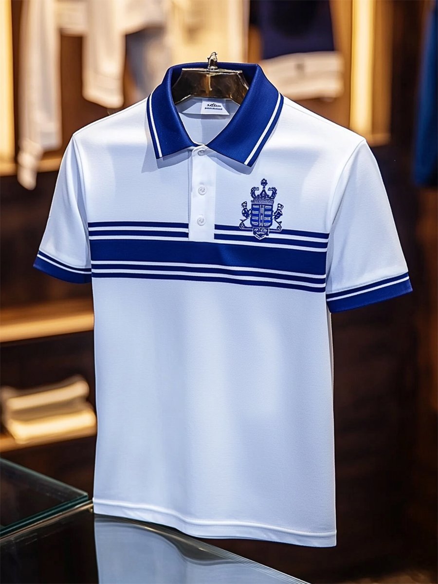 Camisa polo ejecutivo rayas Logo con botones de manga corta para hombre