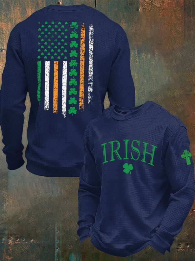 Camiseta casual St. Patrick's Day flag-themed tejido tipo waffle para hombre