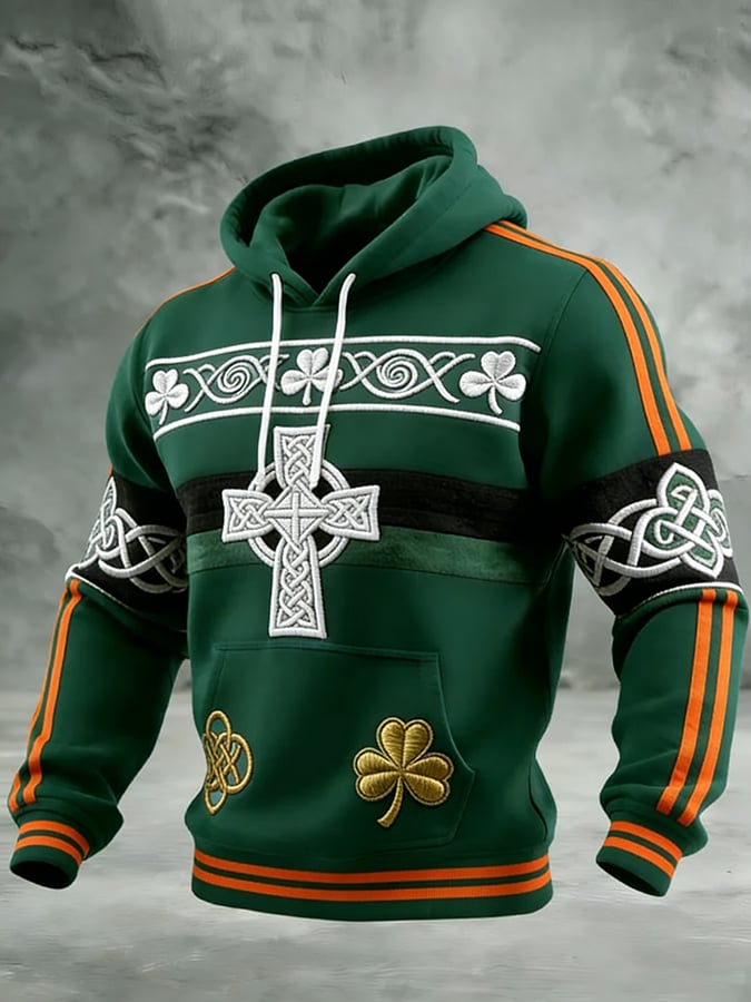 Sudadera Saint Patrick's Day estampado con gorrasucha para hombre