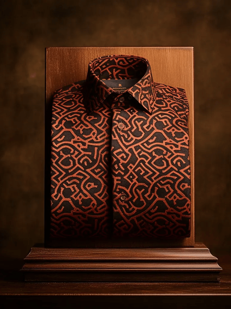 Camisa de lujo Romantic Contrast Color estampado de manga larga para hombre